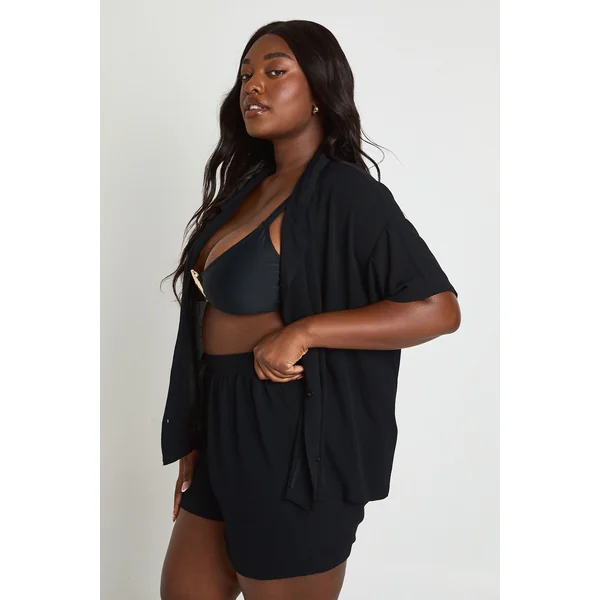 Chemise À Manches Courtes Oversize Aspect Lin Plus Essentials