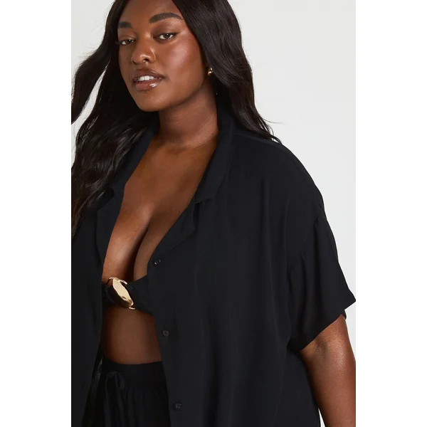 Chemise À Manches Courtes Oversize Aspect Lin Plus Essentials