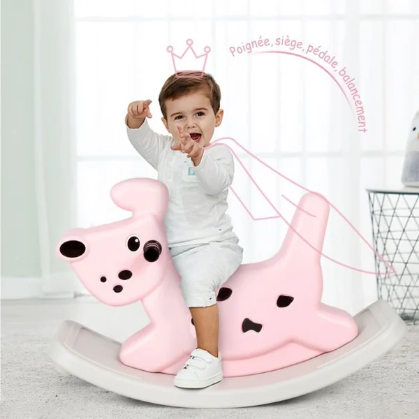 Cheval à Bascule avec Musique et Lumières pour Enfants de 6 Mois Jouet à Bascule Extérieur/Intérieur 77x37x48cm Rose