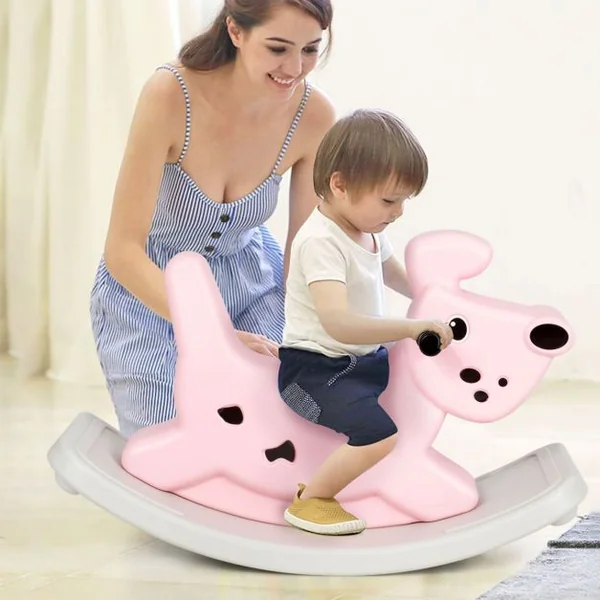 Cheval à Bascule avec Musique et Lumières pour Enfants de 6 Mois Jouet à Bascule Extérieur/Intérieur 77x37x48cm Rose