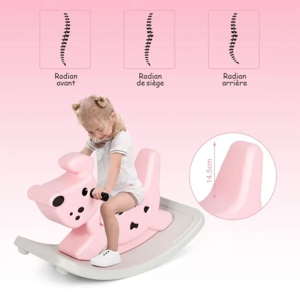 Cheval à Bascule avec Musique et Lumières pour Enfants de 6 Mois Jouet à Bascule Extérieur/Intérieur 77x37x48cm Rose