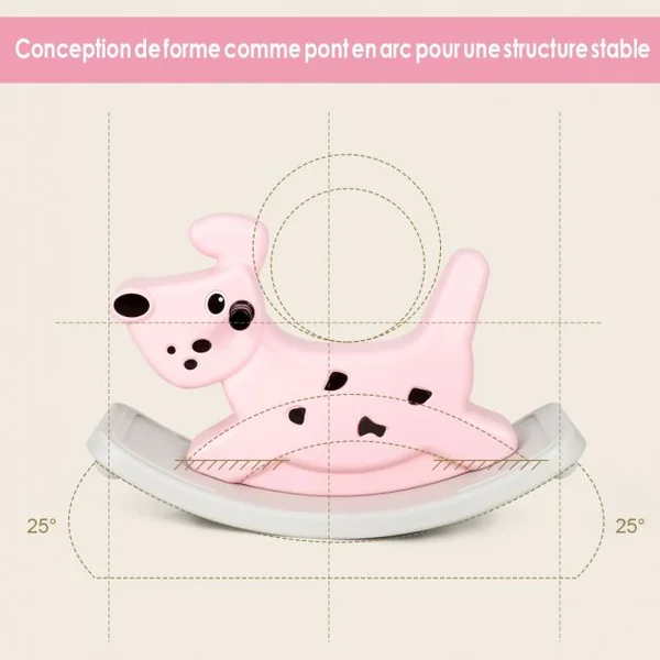 Cheval à Bascule avec Musique et Lumières pour Enfants de 6 Mois Jouet à Bascule Extérieur/Intérieur 77x37x48cm Rose