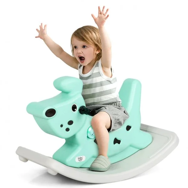 Cheval à Bascule avec Musique et Lumières pour Enfants de 6 Mois Jouet à Bascule Extérieur/Intérieur 77x37x48cm Vert