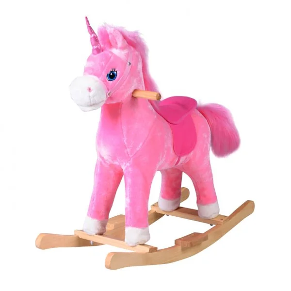 Cheval à Bascule en Peluche pour Enfant Doux Licorne à bascule avec Effets Sonores Capacité 40kg, 74 x 33 x 62cm, Rose