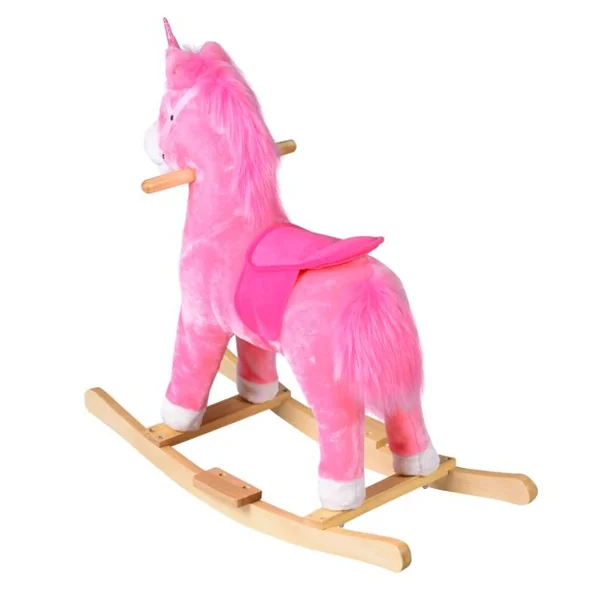 Cheval à Bascule en Peluche pour Enfant Doux Licorne à bascule avec Effets Sonores Capacité 40kg, 74 x 33 x 62cm, Rose