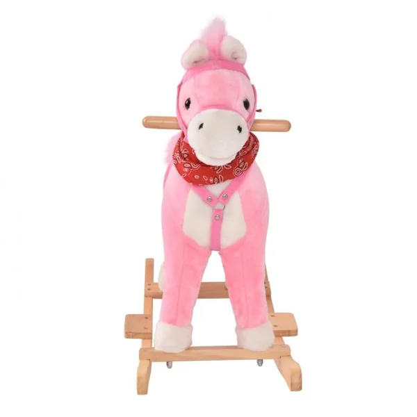 Cheval à bascule en peluche vintage pour enfants Jouet à bascule avec effets sonores, Capacité 40 kg, 74x33x62cm, Rose