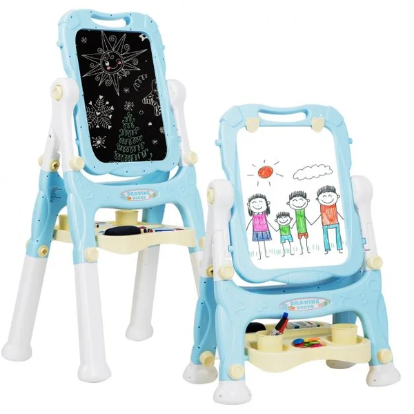 Chevalet 2 en 1 pour Enfant plus de 3 Ans Double Faces Accessoires Hauteur Réglable en PP 61,5x48,5x82-109cm Bleu