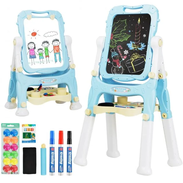 Chevalet 2 en 1 pour Enfant plus de 3 Ans Double Faces Accessoires Hauteur Réglable en PP 61,5x48,5x82-109cm Bleu