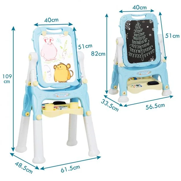 Chevalet 2 en 1 pour Enfant plus de 3 Ans Double Faces Accessoires Hauteur Réglable en PP 61,5x48,5x82-109cm Bleu