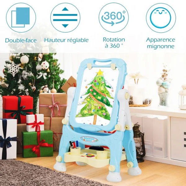 Chevalet 2 en 1 pour Enfant plus de 3 Ans Double Faces Accessoires Hauteur Réglable en PP 61,5x48,5x82-109cm Bleu