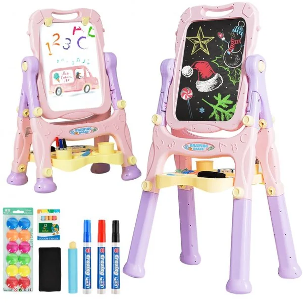 Chevalet 2 en 1 pour Enfant plus de 3 Ans Double Faces Accessoires Hauteur Réglable en PP 61,5x48,5x82-109cm Violet