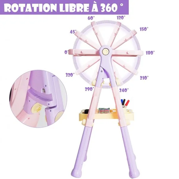Chevalet 2 en 1 pour Enfant plus de 3 Ans Double Faces Accessoires Hauteur Réglable en PP 61,5x48,5x82-109cm Violet