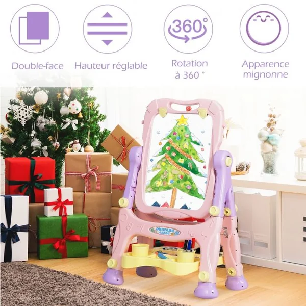 Chevalet 2 en 1 pour Enfant plus de 3 Ans Double Faces Accessoires Hauteur Réglable en PP 61,5x48,5x82-109cm Violet