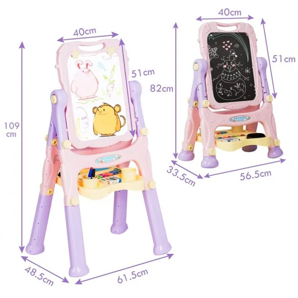 Chevalet 2 en 1 pour Enfant plus de 3 Ans Double Faces Accessoires Hauteur Réglable en PP 61,5x48,5x82-109cm Violet