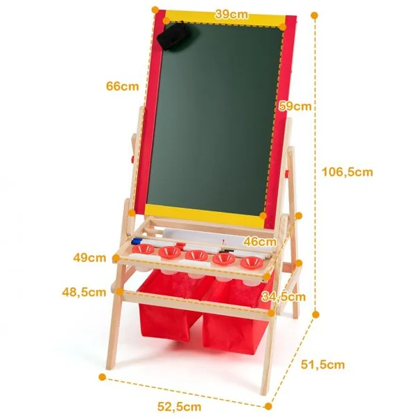 Chevalet 3 en 1 pour Enfants avec Rouleau de Papier Tableau Magnétique Blanc et Noir Accessoires 52,5x515x106,5cm