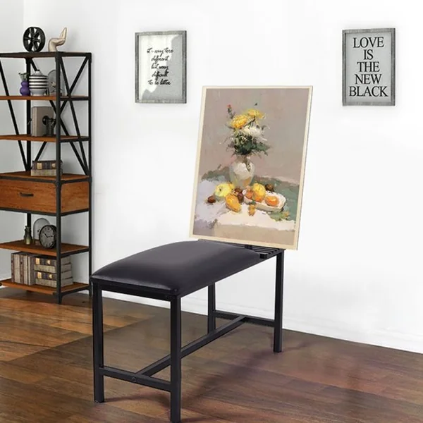 Chevalet d’Art avec Banc Support à Dessin et Tabouret Hauteur Réglable en Acier et Cuir PU, 68x33,5x56,5-104cm, Noir