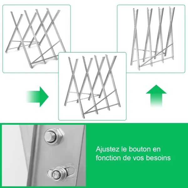 Chevalet de Sciage Pliable en Acier Charge 100KG Tréteau Portable avec Dents de Scie à Encoches pour Découpe Support de Coupe Tréteau de Sciage Léger