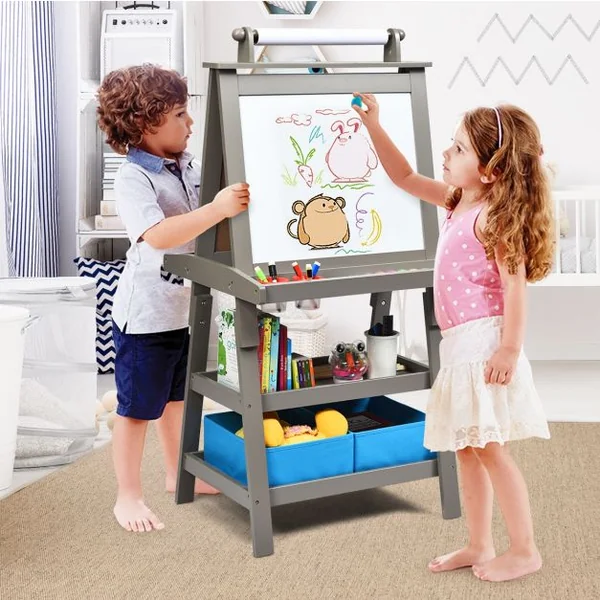 Chevalet pour Enfants 3 en 1 Tableau de Dessin Magnétique Double Faces (Tableau Blanc + Tableau Noir) 7 Couleurs au Choix