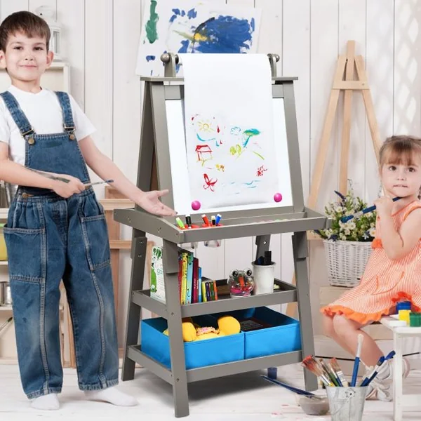 Chevalet pour Enfants 3 en 1 Tableau de Dessin Magnétique Double Faces (Tableau Blanc + Tableau Noir) 7 Couleurs au Choix