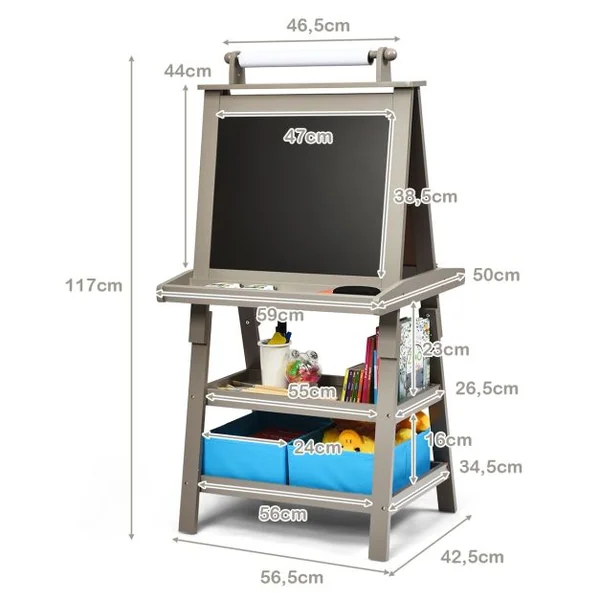 Chevalet pour Enfants 3 en 1 Tableau de Dessin Magnétique Double Faces (Tableau Blanc + Tableau Noir) 7 Couleurs au Choix