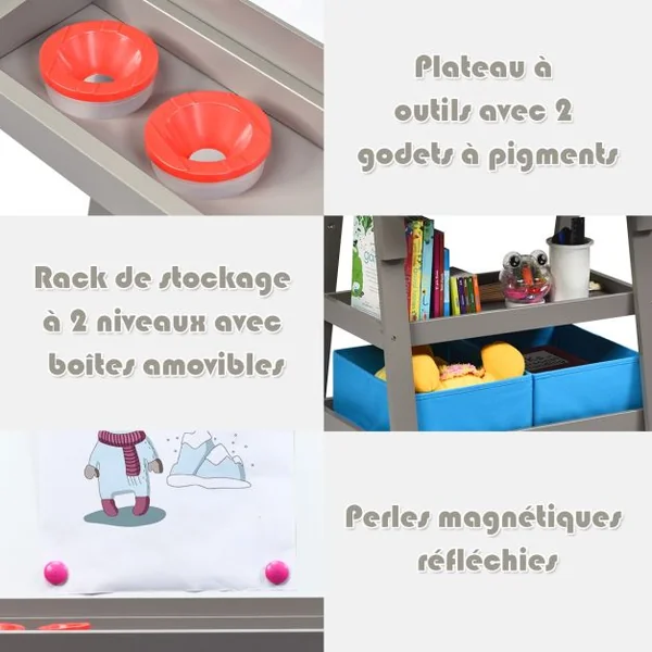 Chevalet pour Enfants 3 en 1 Tableau de Dessin Magnétique Double Faces (Tableau Blanc + Tableau Noir) 7 Couleurs au Choix