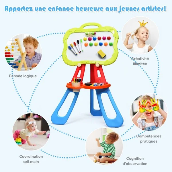 Chevalet pour Enfants de +3 Ans sur Pieds Chevalet Double Faces Nombreux Accessoires Portable en PP 61x36,5x85 cm