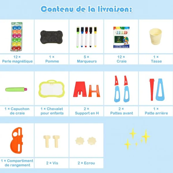 Chevalet pour Enfants de +3 Ans sur Pieds Chevalet Double Faces Nombreux Accessoires Portable en PP 61x36,5x85 cm