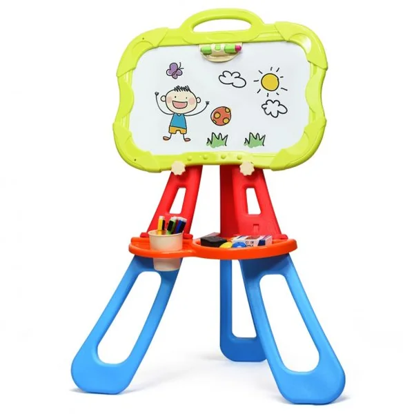 Chevalet pour Enfants de +3 Ans sur Pieds Chevalet Double Faces Nombreux Accessoires Portable en PP 61x36,5x85 cm