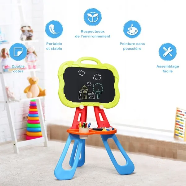 Chevalet pour Enfants de +3 Ans sur Pieds Chevalet Double Faces Nombreux Accessoires Portable en PP 61x36,5x85 cm