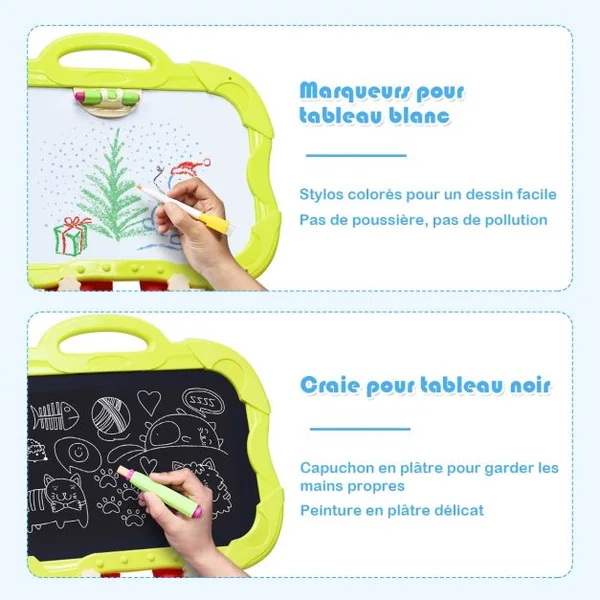 Chevalet pour Enfants de +3 Ans sur Pieds Chevalet Double Faces Nombreux Accessoires Portable en PP 61x36,5x85 cm