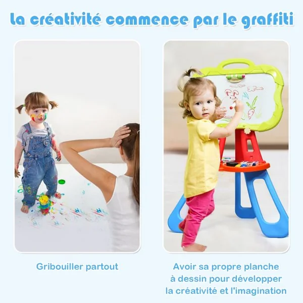 Chevalet pour Enfants de +3 Ans sur Pieds Chevalet Double Faces Nombreux Accessoires Portable en PP 61x36,5x85 cm