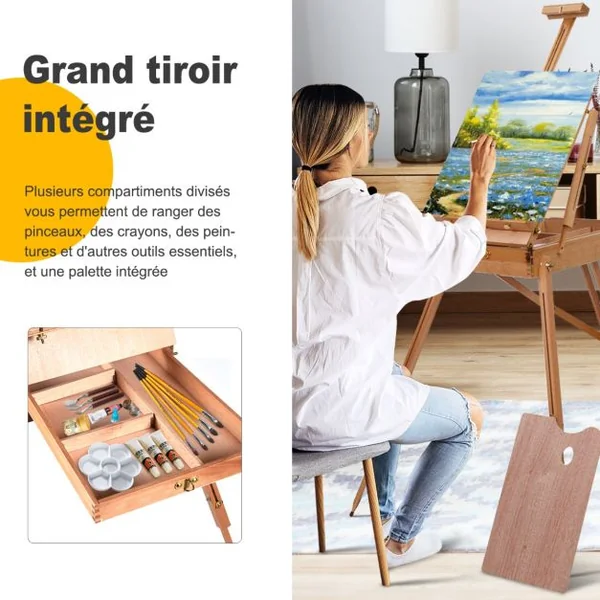 Chevalet Réglable Trépied avec Tiroir Chevalet Professionnel Multifonction pour Peindre Dessiner en Bois de Hêtre Hauteur Réglable 71 x 114 x 180 cm