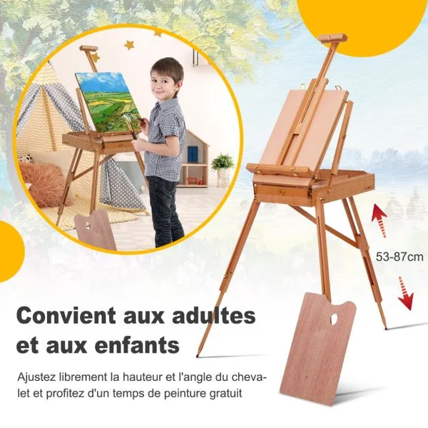 Chevalet Réglable Trépied avec Tiroir Chevalet Professionnel Multifonction pour Peindre Dessiner en Bois de Hêtre Hauteur Réglable 71 x 114 x 180 cm