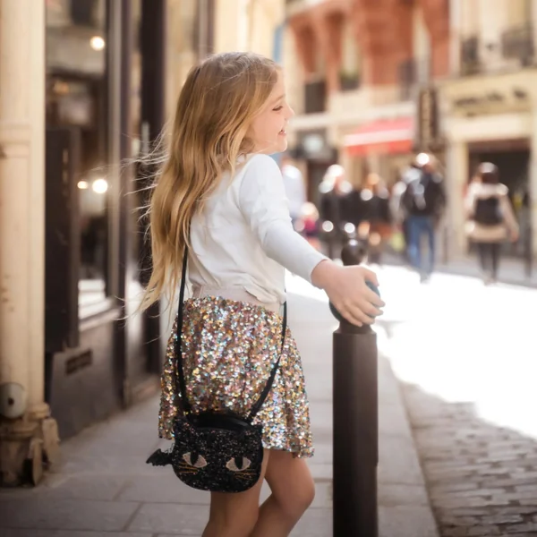 Children's black glitter cat handbag