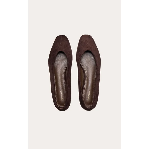 Chocolat Ballerines À Bout Carré En Synthétique Avec Détails De Coutures