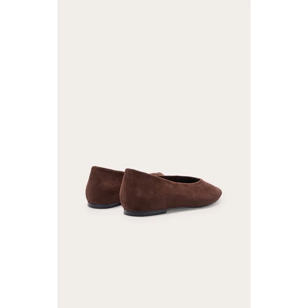 Chocolat Ballerines À Bout Carré En Synthétique Avec Détails De Coutures
