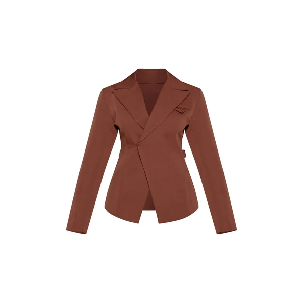 Chocolat Blazer Ajusté Asymétrique Croisé Avec Taille Ajustable Shape