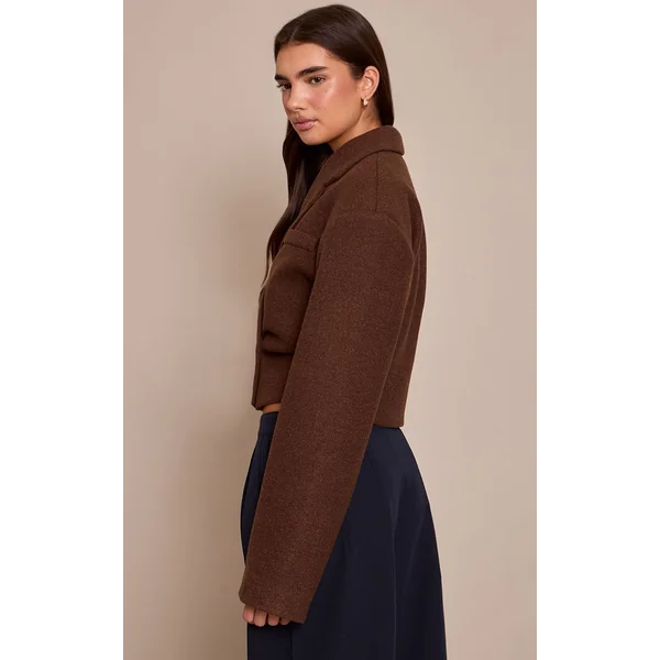 Chocolat Blazer Cintré Court Aspect Laine