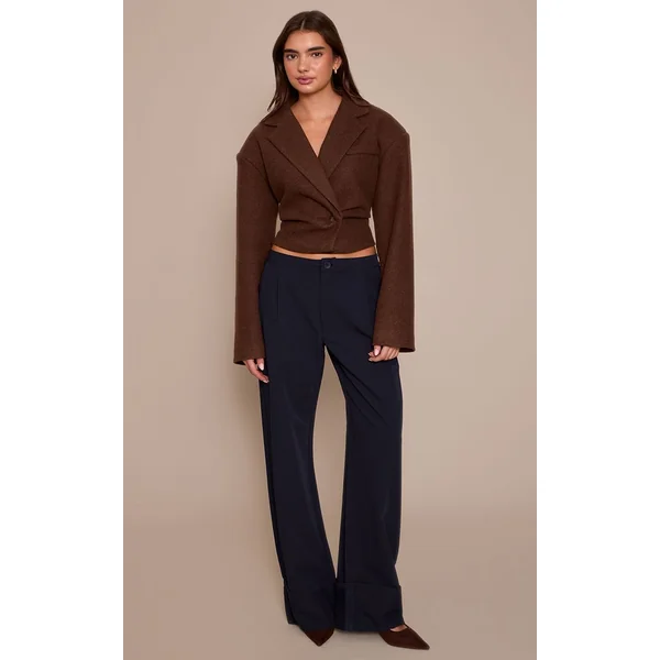 Chocolat Blazer Cintré Court Aspect Laine