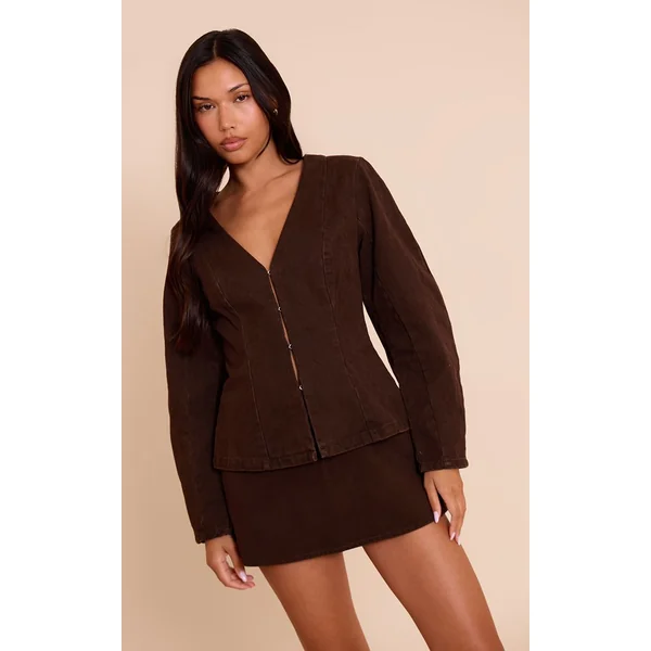 Chocolat Blazer En Denim À Manches Cocon