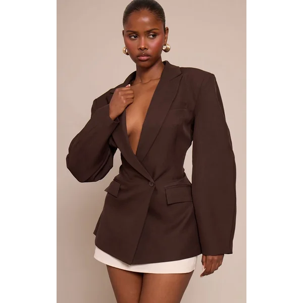 Chocolat Blazer À Manches Cocon Et Détail Asymétrique