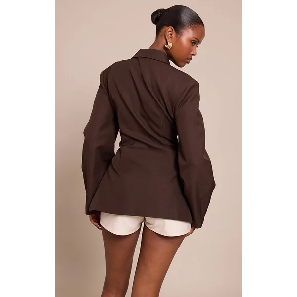 Chocolat Blazer À Manches Cocon Et Détail Asymétrique
