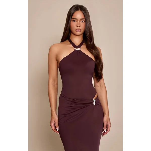 Chocolat Body À Encolure Licou Avec Détails De Finition Sculptant Mat