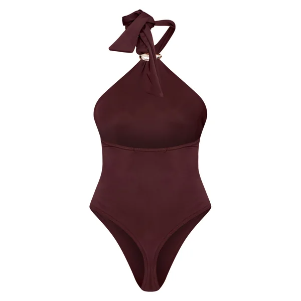Chocolat Body À Encolure Licou Avec Détails De Finition Sculptant Mat