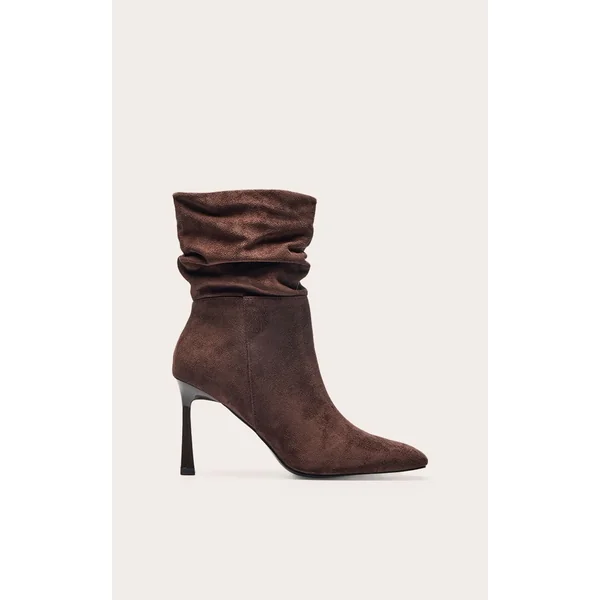 Chocolat Bottines À Bout Biseauté En Synthétique Froncée