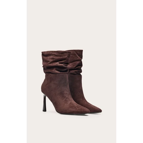 Chocolat Bottines À Bout Biseauté En Synthétique Froncée
