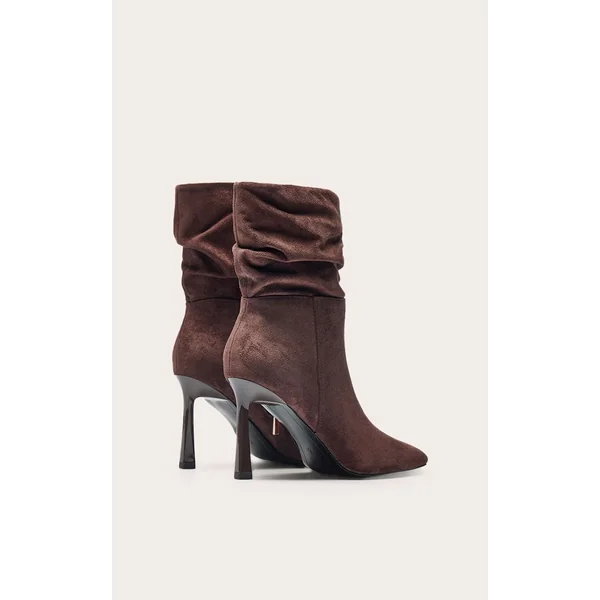 Chocolat Bottines À Bout Biseauté En Synthétique Froncée