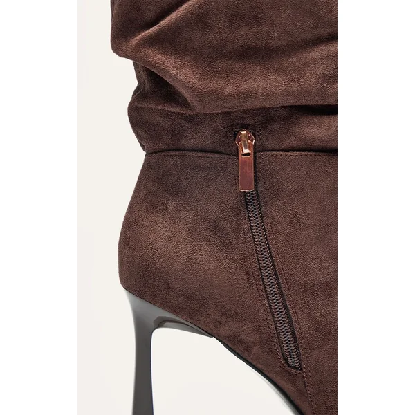 Chocolat Bottines À Bout Biseauté En Synthétique Froncée