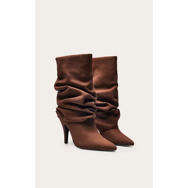 Chocolat Bottines À Revers Plissé En Synthétique