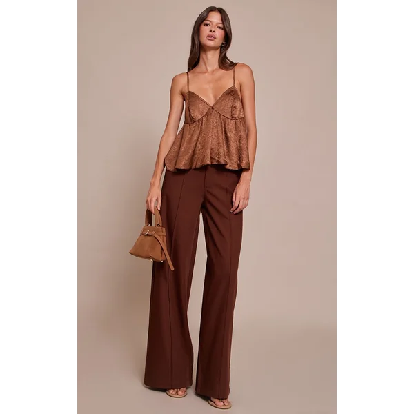 Chocolat Caraco Fluide En Satin Texturé